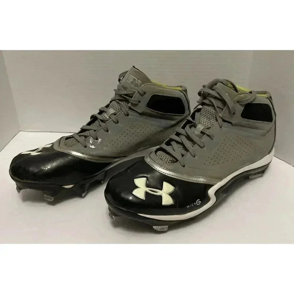 UA‎ Under Armor Metal Baseball Cleats Size 13 ￼Black White Gray Camo  Neon Green main image 6